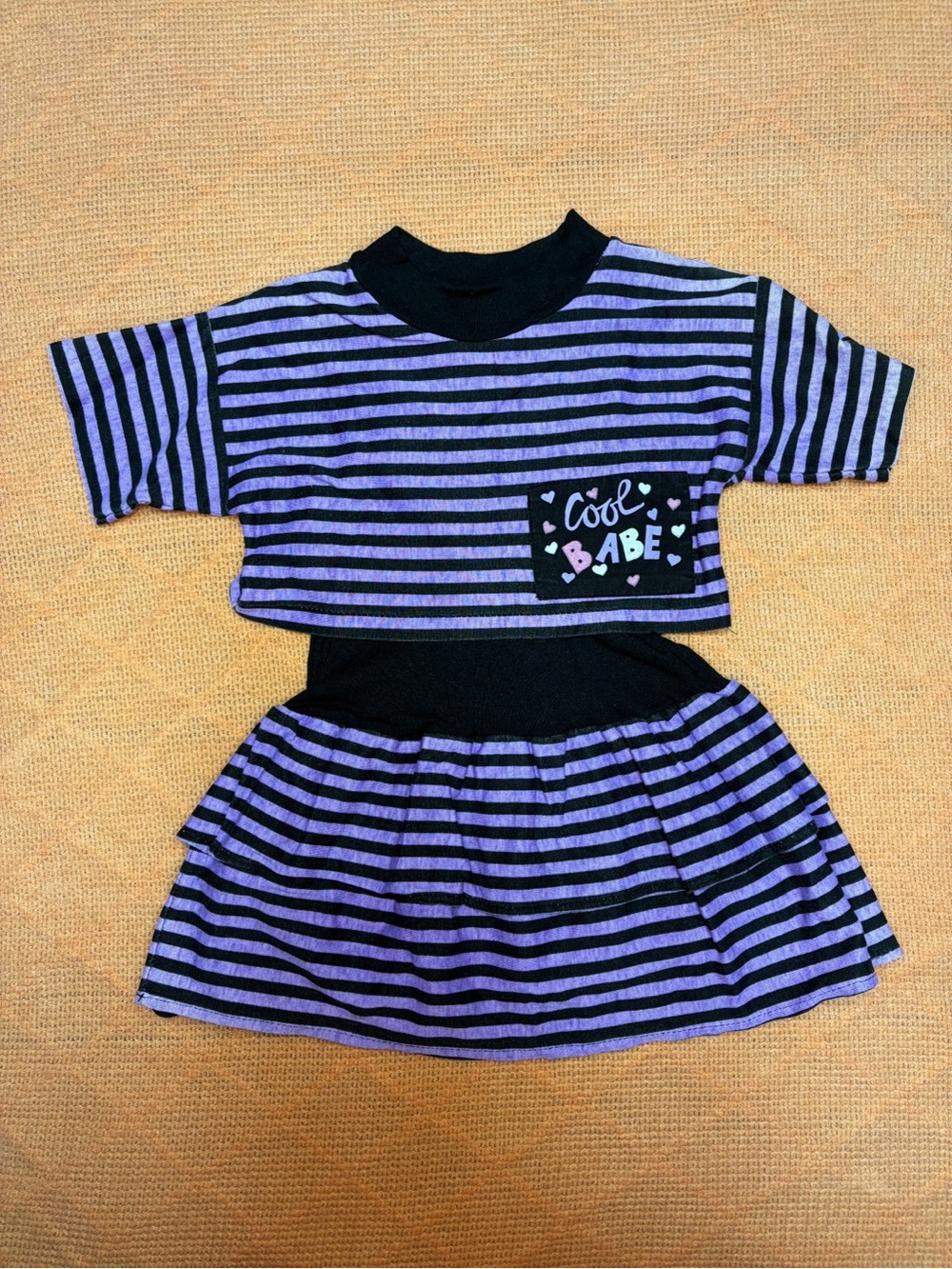 90s Girls' Striped Purple & Black Faux Crop Top Dress - Cool Babe